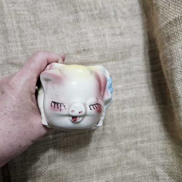 Floral Ceramic Pig Planter Old Vintage Shawnee or American Bisque Lucky Clover - Picture 9 of 14